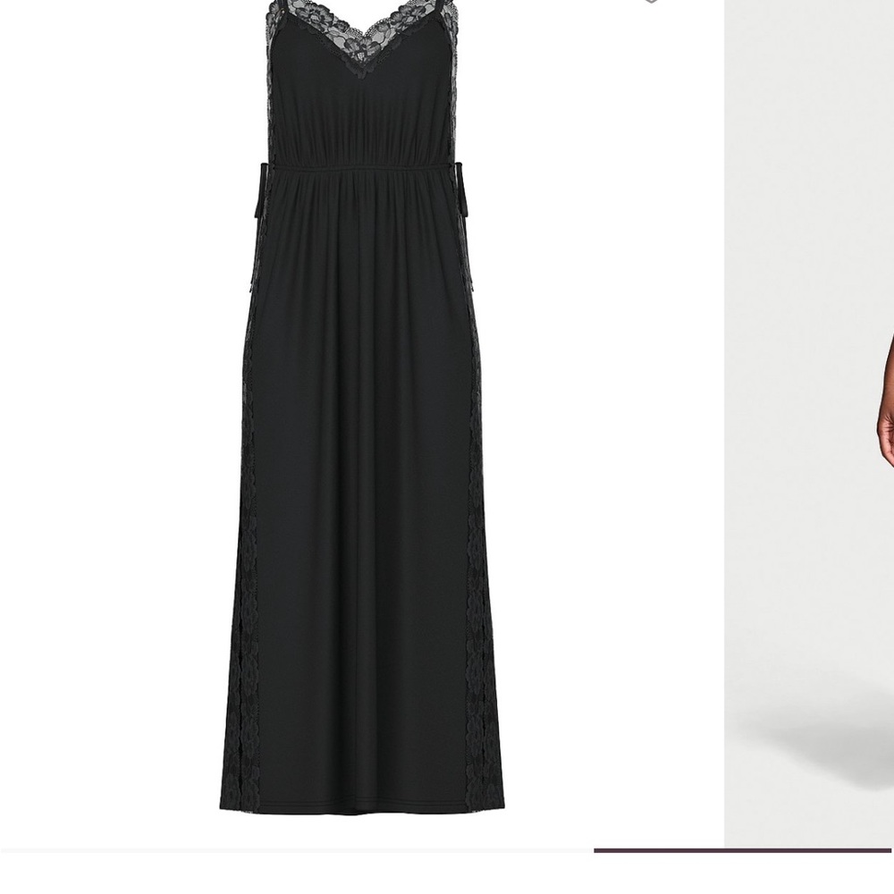Victoria secret Elegant Black Lace Trim Maxi pajamas with slit size small - Picture 3 of 3